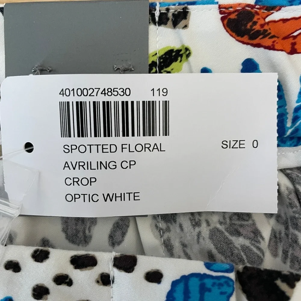 Chicos‎ Spotted Floral Relaxed Crop Pants Optic White Size 0 NEW